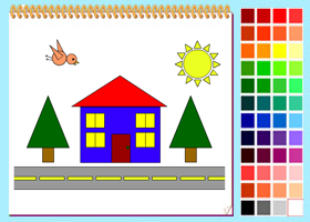Tô màu hình học: nhà cửa, cây cối